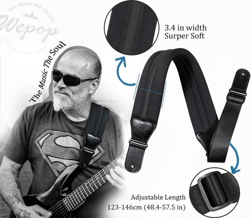 Wepop Guitar Strap Elastic Soft Comfortable Neoprene Leather 3.4in Bass Acoustic Electric Guitar (391) - Image 2